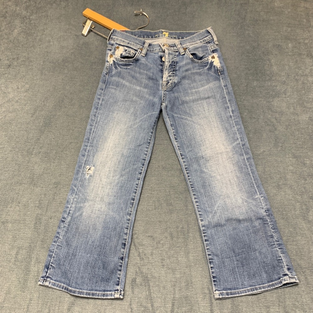 7 For All Mankind Jeans Womens 24 Blue Denim Stretch Button Fly Straight Leg